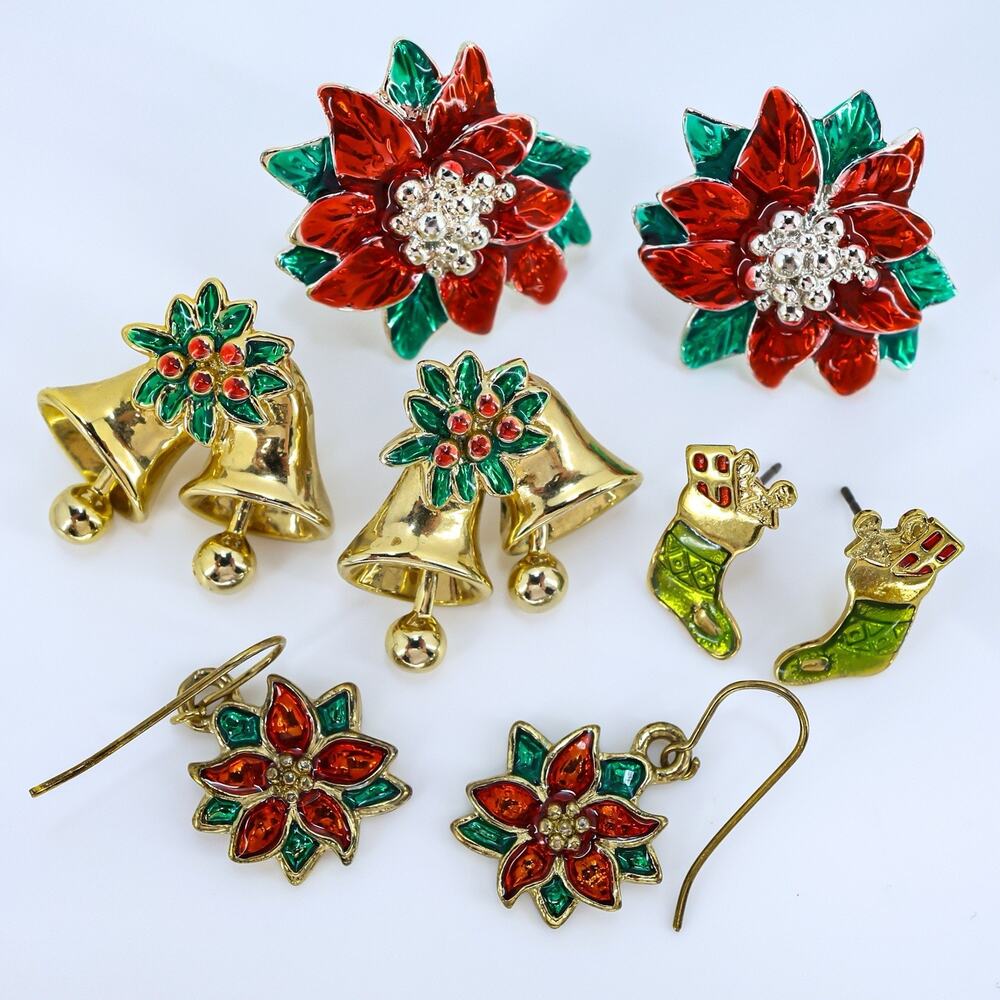 Vintage Holiday Earrings Lot - 4 Pairs Pierced - Christmas Xmas